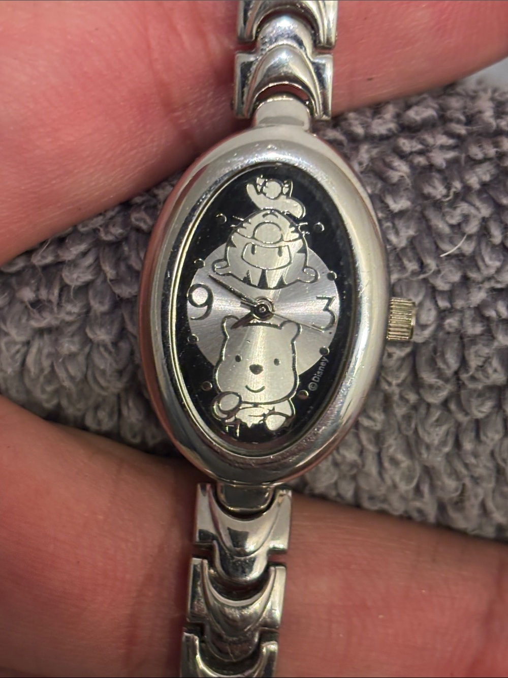 Disney Silver and Black Oval Women's Character Bracelet Watch